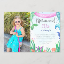 Photo personnalisée Sirène Invitation de fête d'an