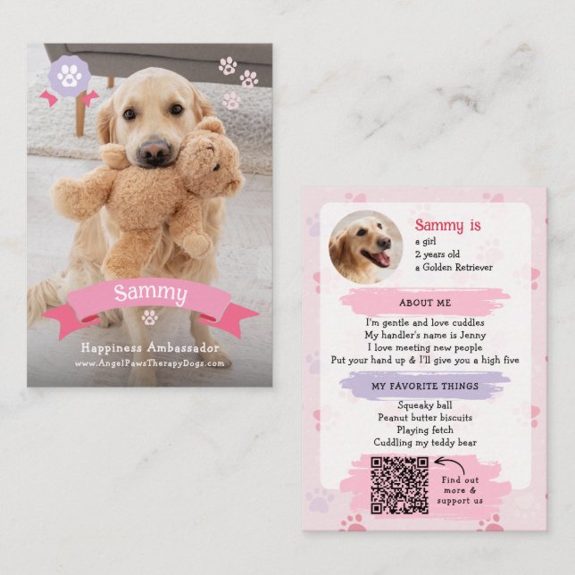 Photo Pet Trading Card, QR Code Therapy Dog Calling Card (Front/Back)