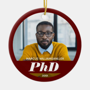 Photo PhD Degree Name Burgundy Graduation Ceramic  Ornament