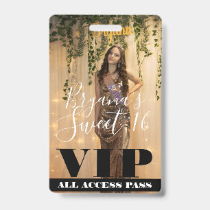 Photo Picture Custom Birthday Sweet 16 VIP Pass Badge