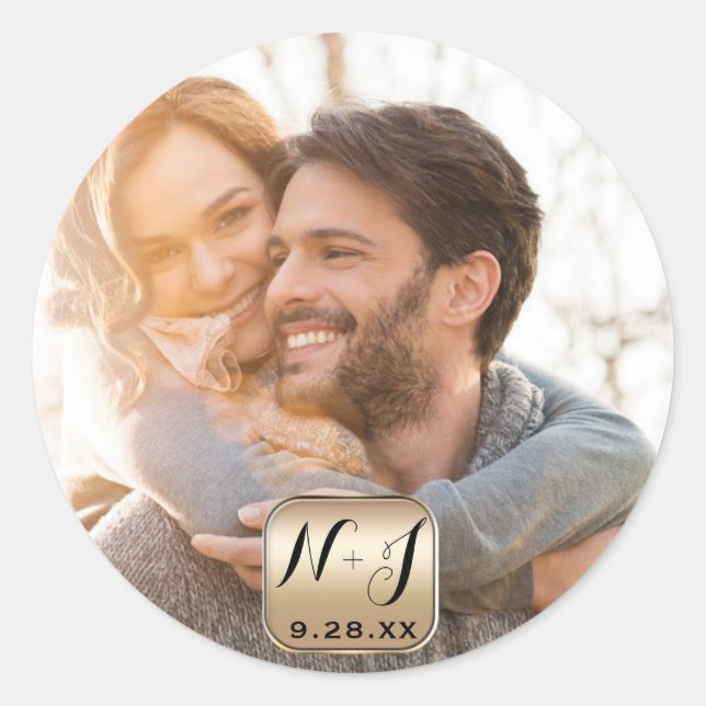 Photo Picture Gold Custom Modern Wedding Favour Classic Round Sticker (Front)