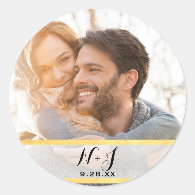 Photo Picture Modern Gold Glam Wedding Favour Classic Round Sticker (Front)