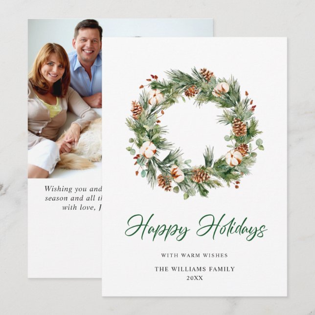 PHOTO Pine Cones Wreath Christmas Greeting Holiday Card (Front/Back)