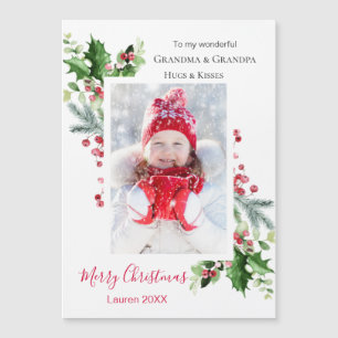 Photo Pine Holly Noël Grand-mère Carte magnétique