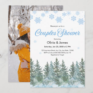 Photo Pine Winter Snowflakes Couples Bridal Shower Invitation