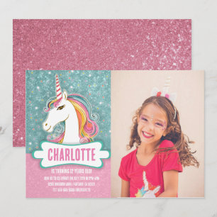 Photo Pink and Blue Unicorn Birthday Party Invitation