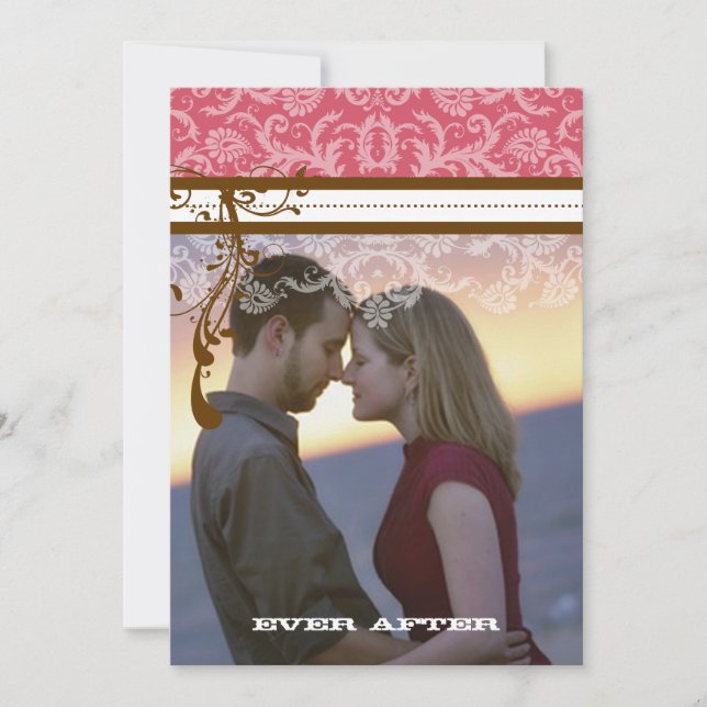 Photo Pink and Chocolate Brown Vintage Chandelier Invitation (Front)