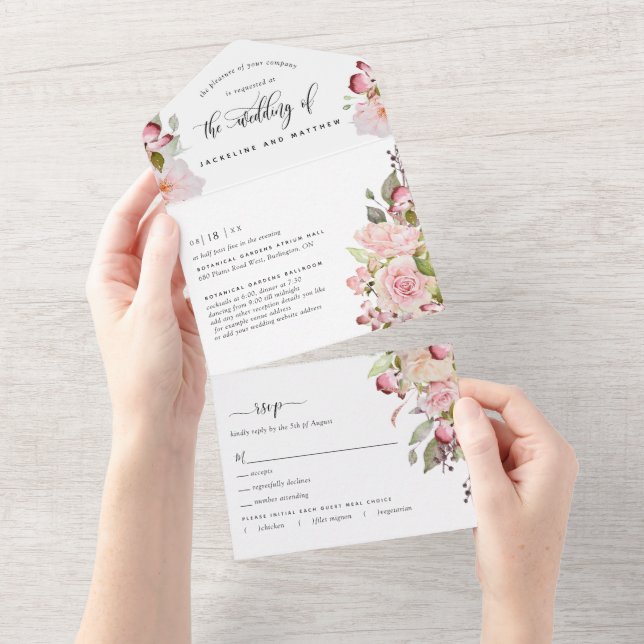 Photo, Pink, Blush, Burgundy Wedding Tear Off RSVP All In One Invitation (Tearaway)