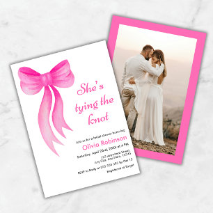 Photo Pink Bow She's Tying the Knot Bridal Shower  Invitation