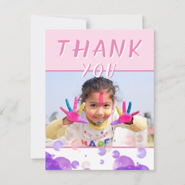 Photo Pink Bubbles Girly Kids Birthday Party (Front)