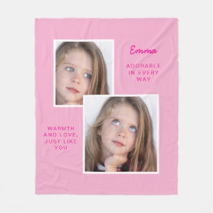 Photo Pink Fleece Blanket With Name