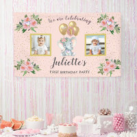 Photo Pink Floral Elephant First Birthday Girl
