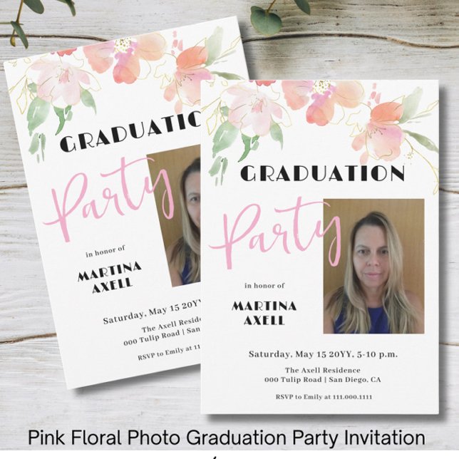 Photo Pink Floral Graduation Party Invitation (Creator Uploaded)