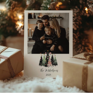 Photo Pink Forest Christmas Holiday Card