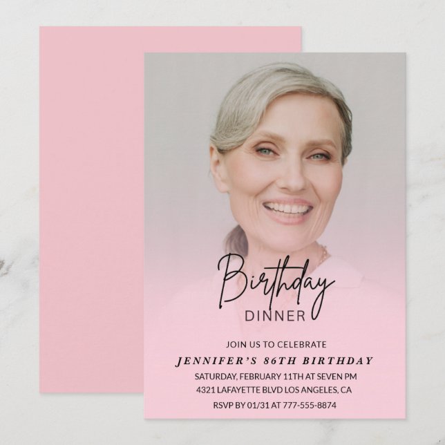 Photo Pink Invitations à 86e anniversaire Dîner (Devant / Derrière)