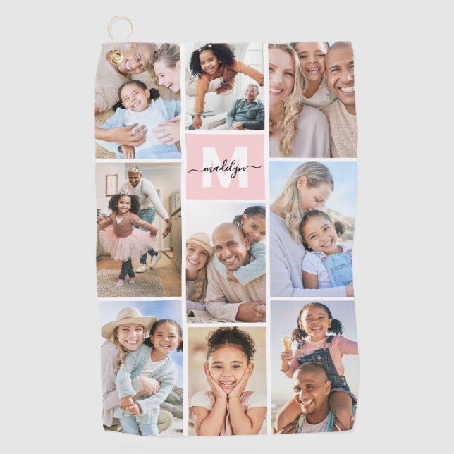 Photo Pink Monogram Golf Towel (Front)