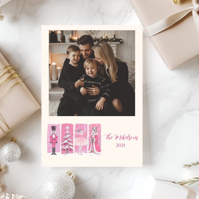 Photo Pink Nutcracker Ballet Christmas Holiday Card (Creator Uploaded)