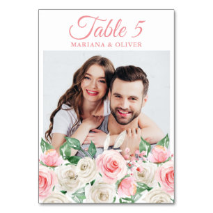 Photo Pink Peach Floral Wedding Table Number