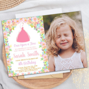 Photo Pink Princess Glitter Princess Birthday Invitation