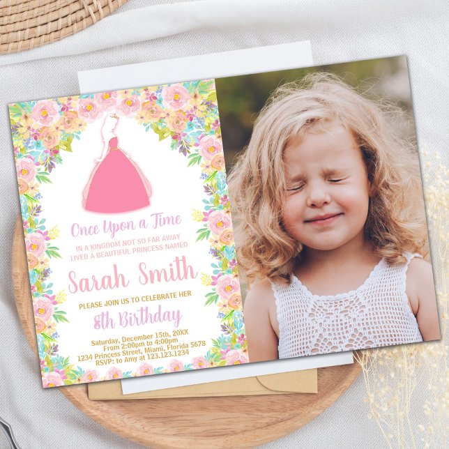 Photo Pink Princess Glitter Princess Birthday Invitation (Photo Pink Princess Glitter Princess Birthday Invitation)