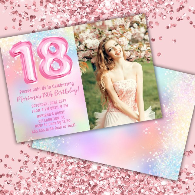 Photo Pink Rainbow 18th Birthday Invitation (Creator Uploaded)