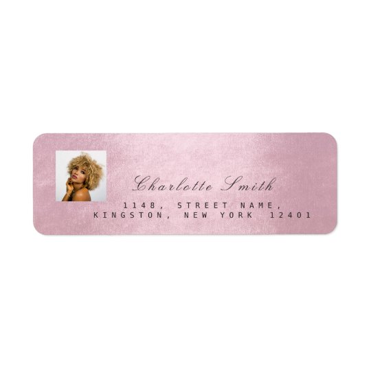 Photo Pink Rose RSVP Adress Name Metallic Return Address Label