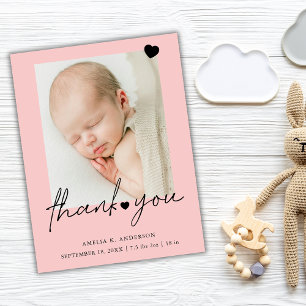 Photo Pink Thank You Birth Announcement Postcard