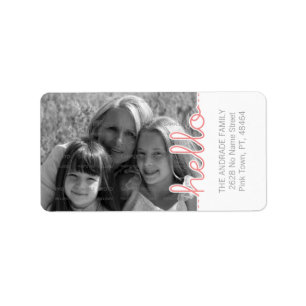 Photo Pink White Hello Cut Outs Vertical Text Label
