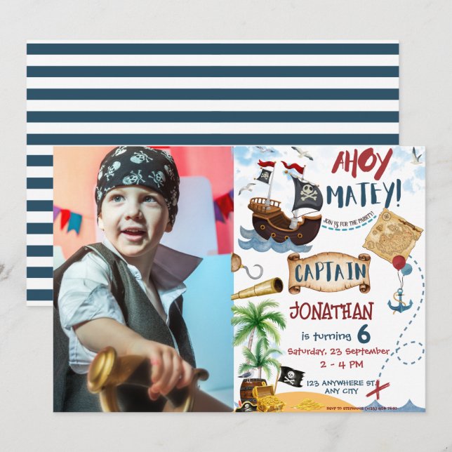 Photo Pirate Birthday Party  Invitation (Front/Back)