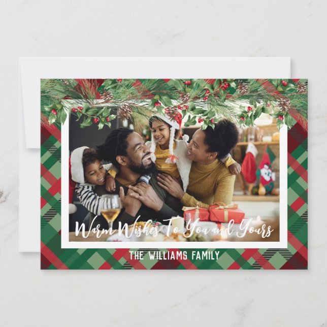 Photo Plaid Personalized Christmas Card Holiday (Front)