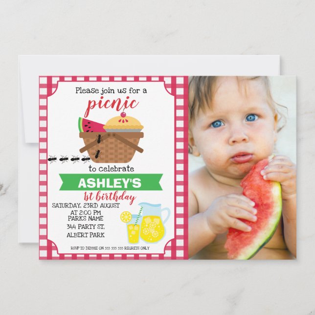 Photo Plaid Picnic Birthday invitation (Front)