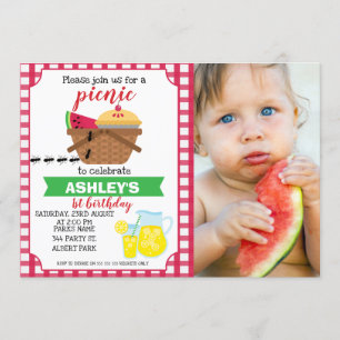 Photo Plaid Picnic Birthday invitation