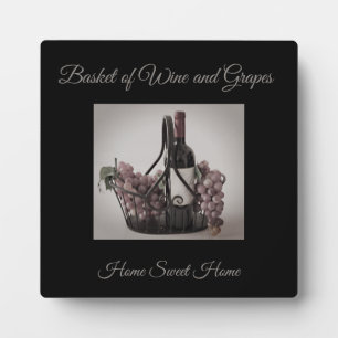 Photo Plaque avec Panier de Vin et de Raisins HSH