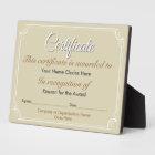 Plaque d'attribution de certificat