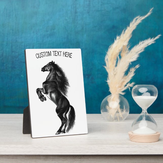 Photo Plaque de cheval noir dressée avec texte personnal (Côté)