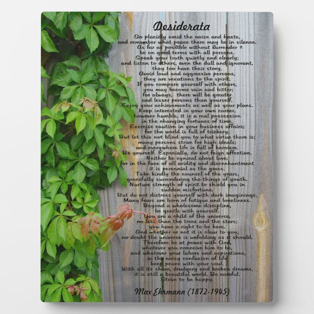 Photo Plaque de desiderata (Devant)