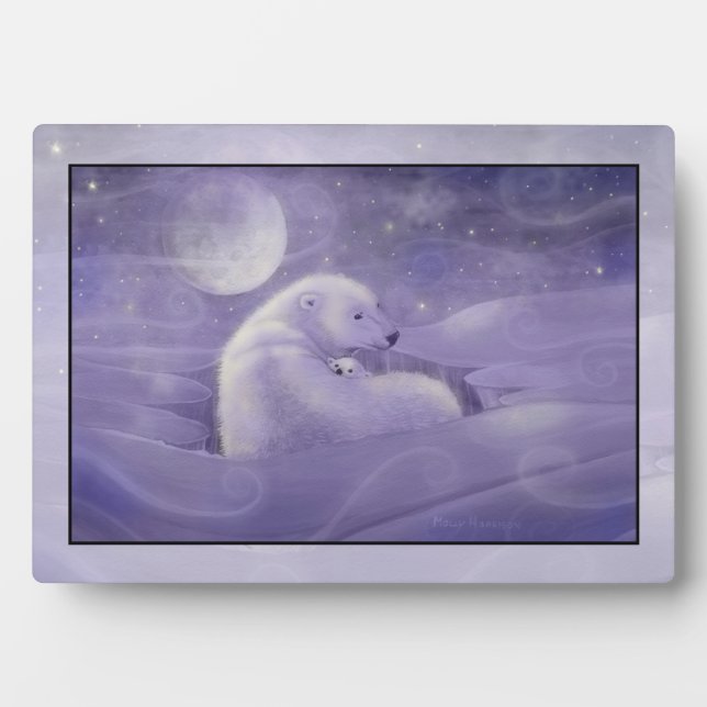 Photo Plaque de l'ours polaire et du petit ours en hiver (Devant)