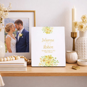 Photo Plaque de souvenir de mariage floral aquarelle jau