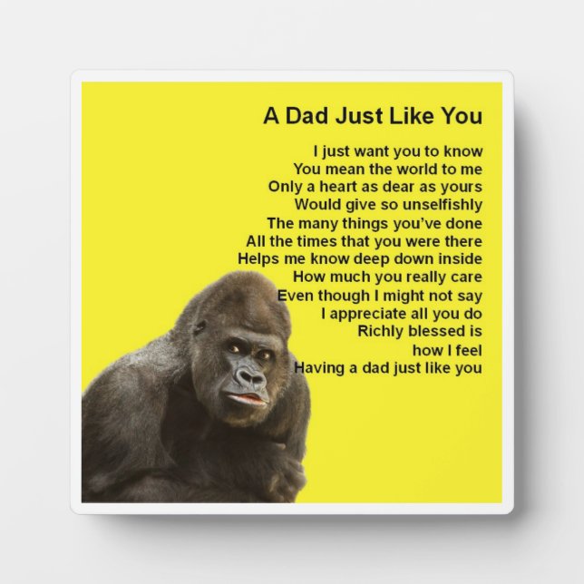 Photo Plaque Poem Papa - Gorilla Design (Devant)