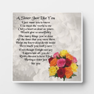 Photo Plaque Poem Soeur - Design Fleurs