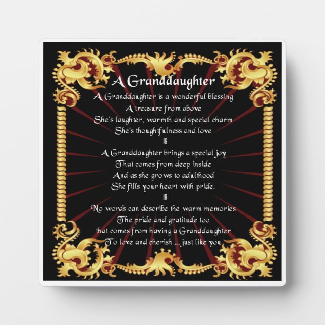 Photo Plaque Poème Grandgirl - Design noir (Devant)