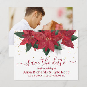 Photo Poinsettia Red Christmas Wedding Announcement
