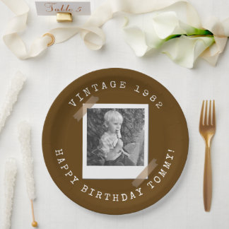Photo Polaroid Vintage Birthday Brown Paper Plate