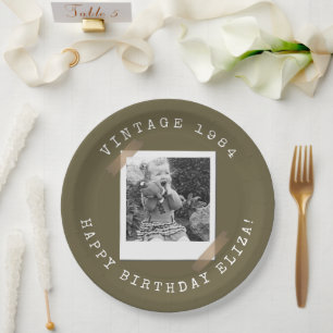 Photo Polaroid Vintage Birthday Greyish Brown Paper Plate