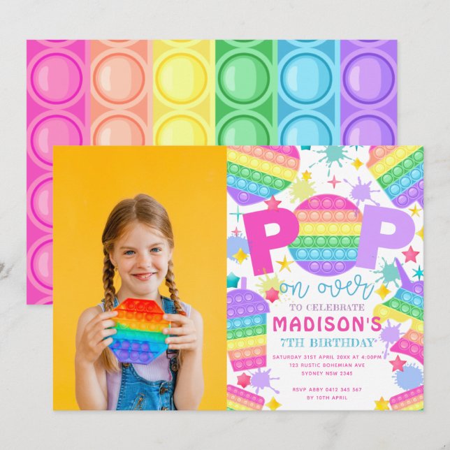 Photo Pop It Anniversaire Fête Invitation (Devant / Derrière)