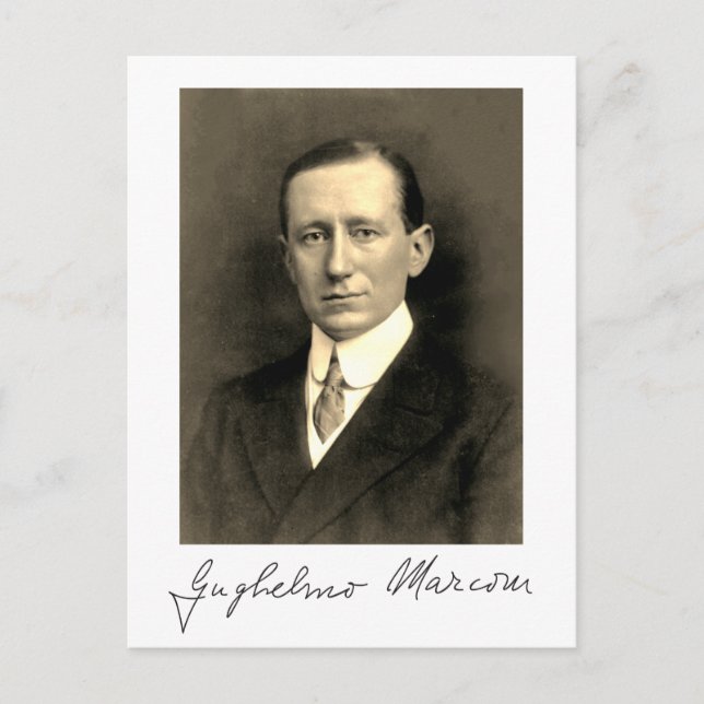 Photo Portrait and Signature of Guglielmo Marconi  Postcard (Front)