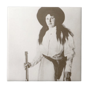 Photo Portrait of a Cowgirl Holding a Rifle, c1910 Tile