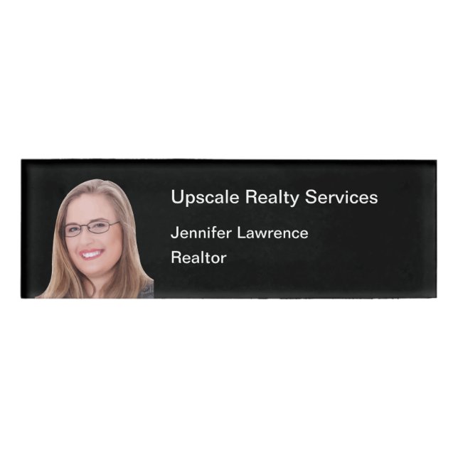 Photo Portrait Real Estate Theme Name Tag (Front)