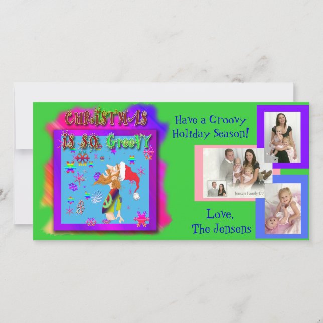 Photo post card customizable with groovy cartoon (Front)