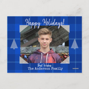 Photo Postcard with Blue Plaid Background